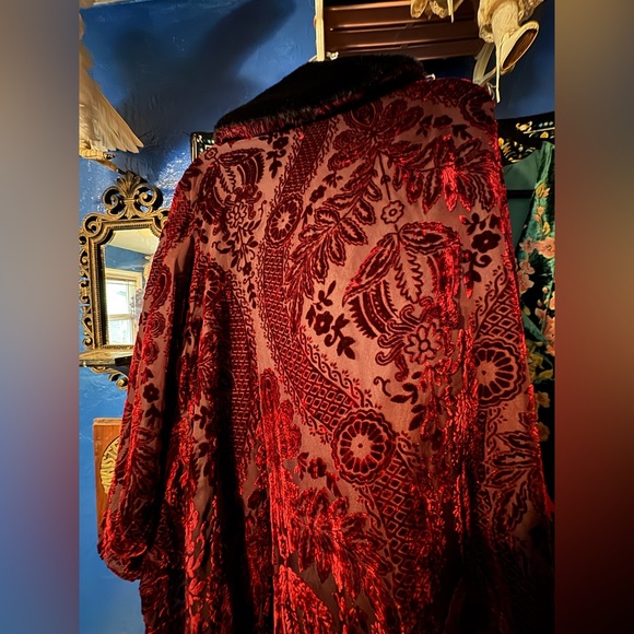 Dollskill Current Mood Vintage Romance Velvet Duster with Faux Fur Trim size xxl - Picture 3 of 4